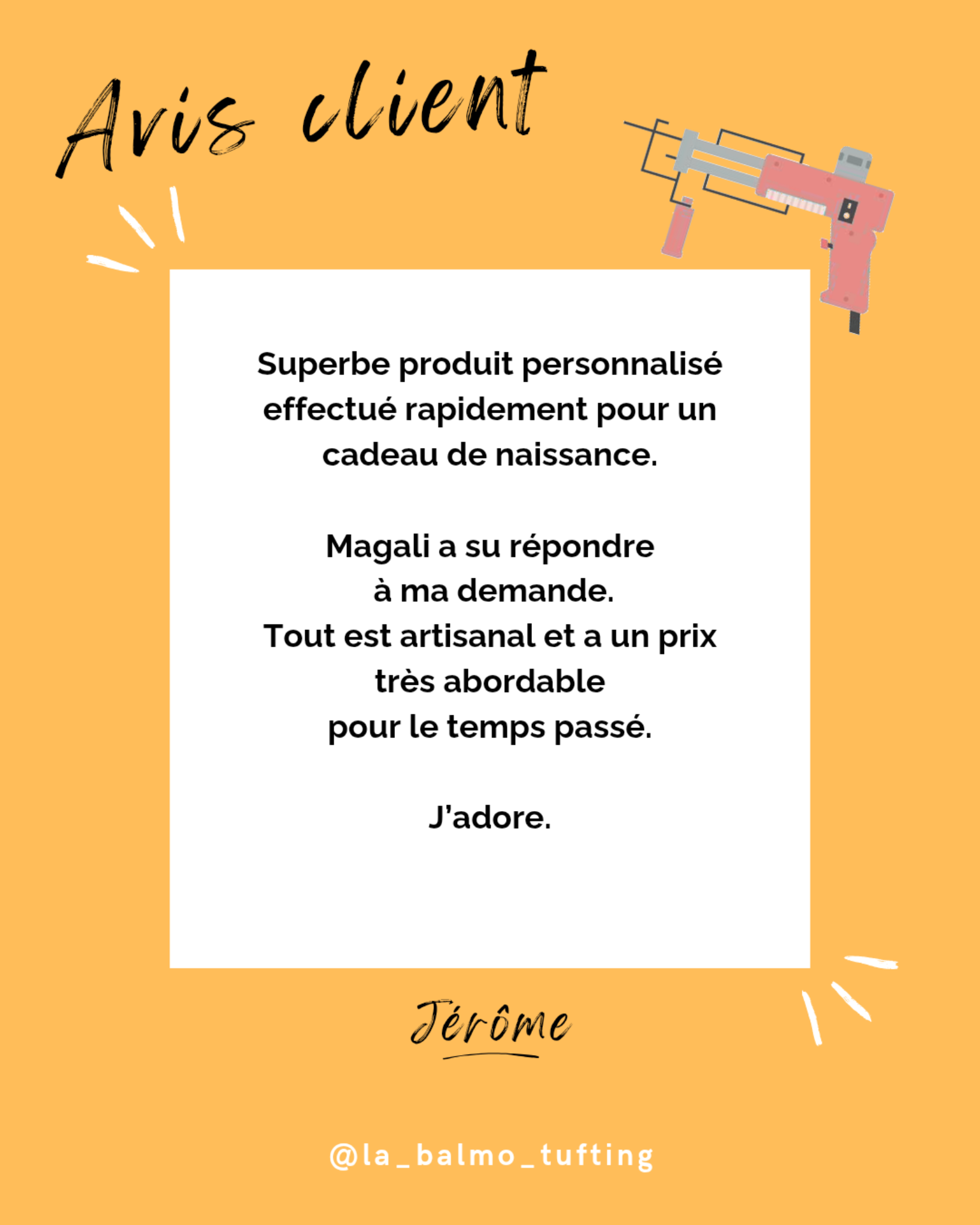 Avis laissé par un.e client.e suite à un achat ou une commande à La Balmo TUFTING