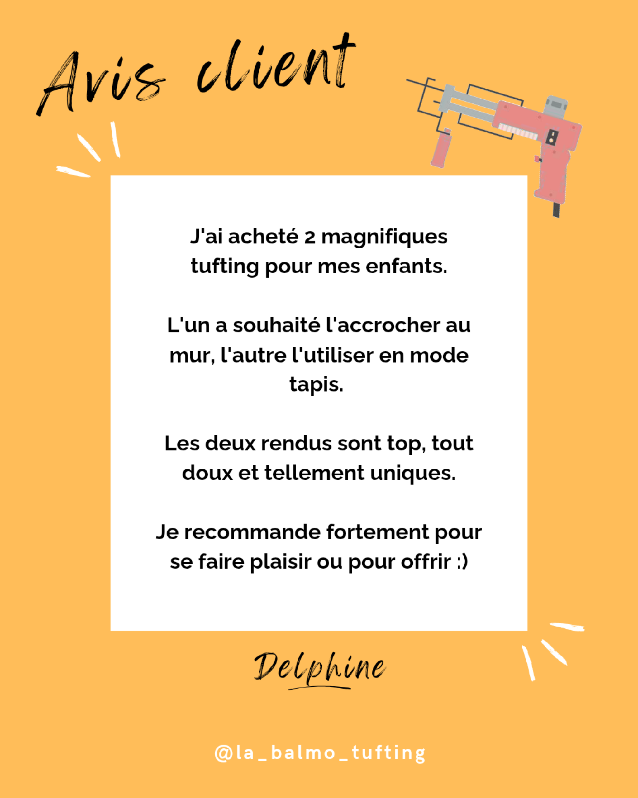 Avis laissé par un.e client.e suite à un achat ou une commande à La Balmo TUFTING