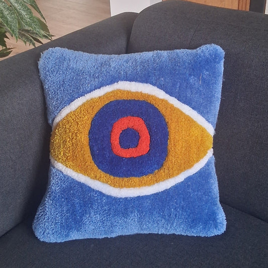 Housse de coussin tufting bleu azul blue La Balmo Tufting