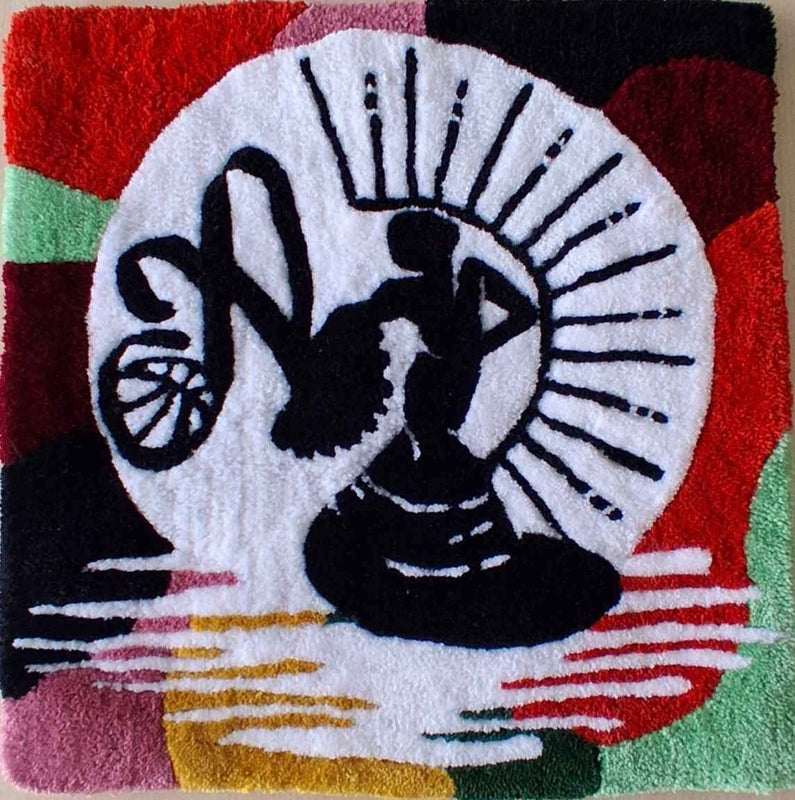 Tapis tufté personnalisé pour un anniversaire, sur le thème du flamenco et du basket