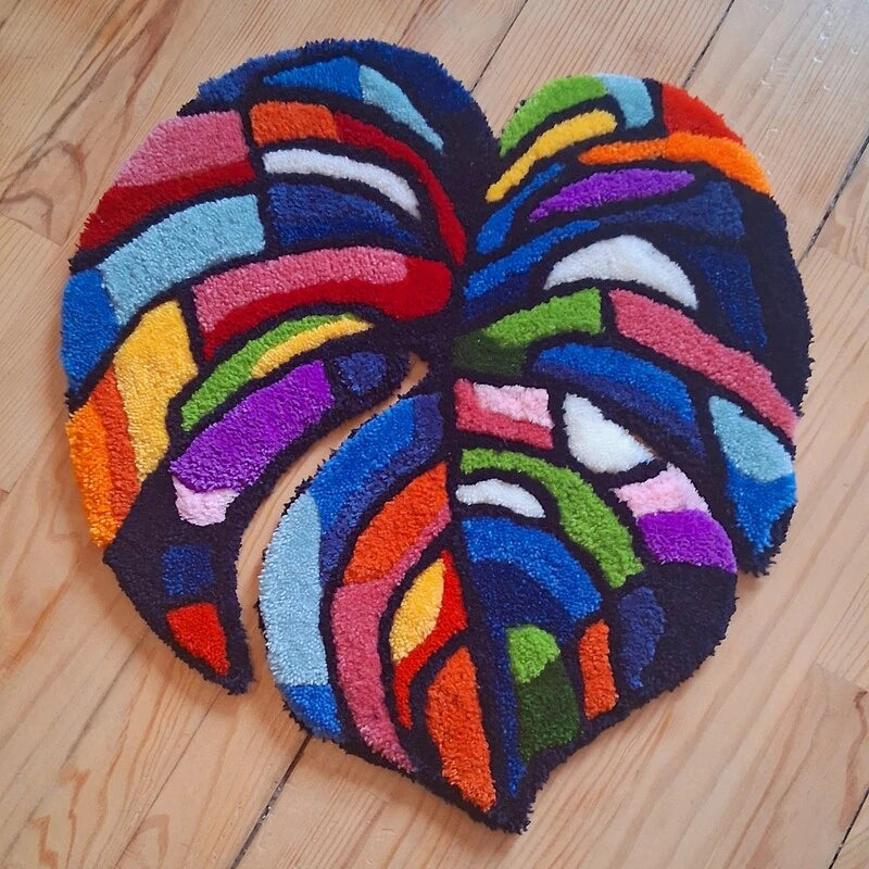 Tufting mural en laine acrylique représentant une feuille de monstera