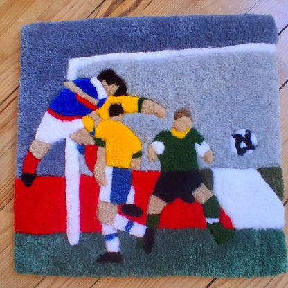 Tufting mural en laine acrylique représentant le but de Zidane contre le Brésil en 1998